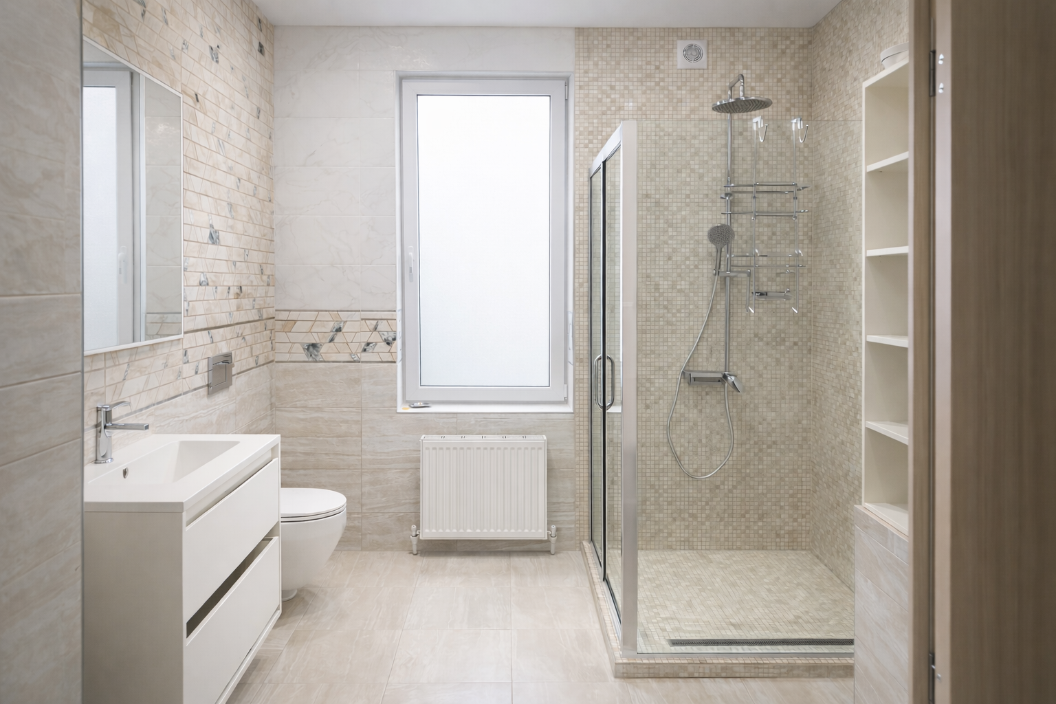 Finished luxury walk in shower tile in McKinney Texas home