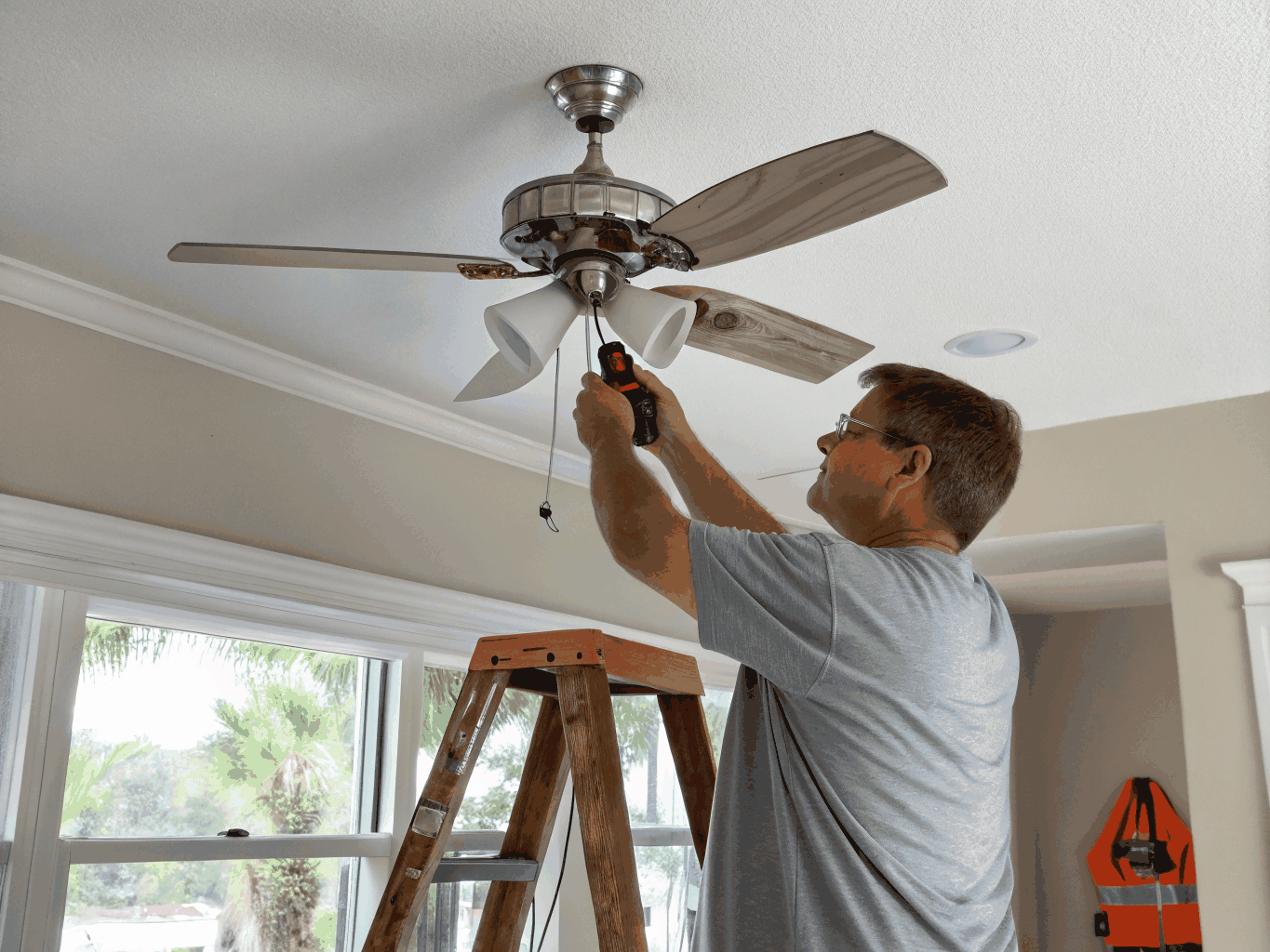 Handyman testing electrical and plumbing fixture maintenance
